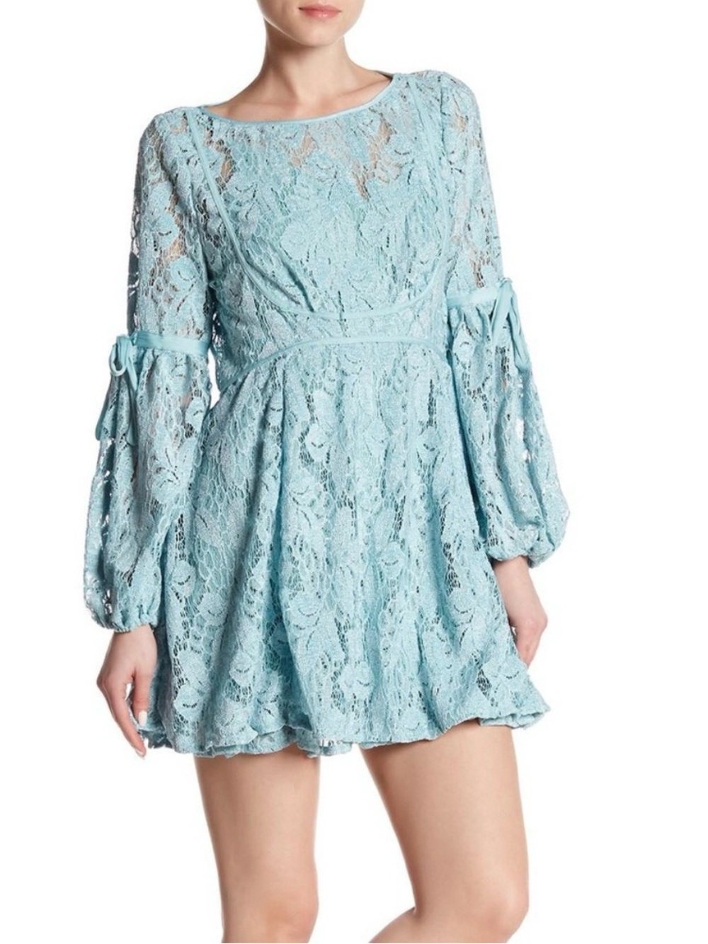 Free People Ruby Crochet Lace Mini Dress in Blue Sz S